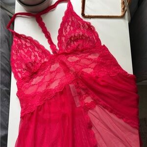 Victorias Secret Pink Lace Lingerie Babydoll set
